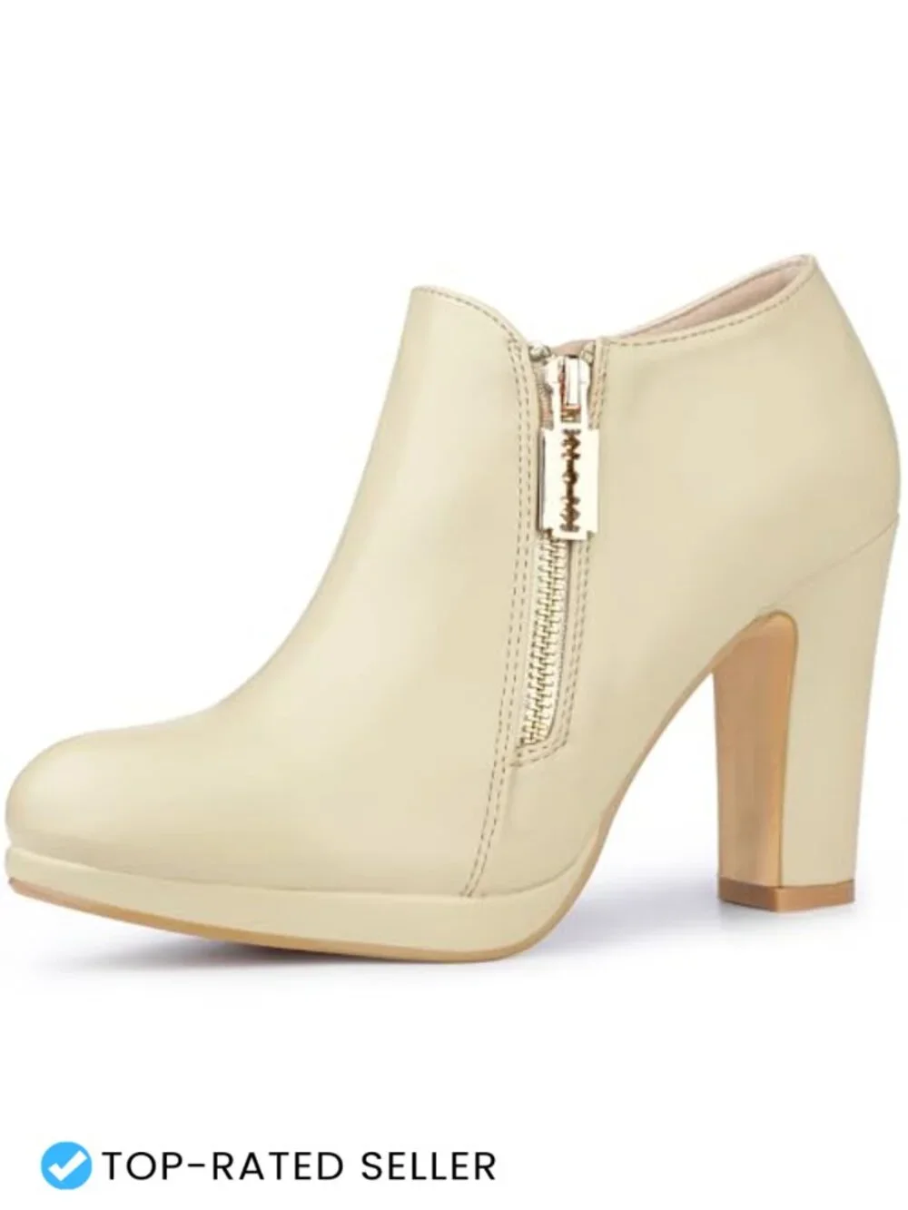 Faux Leather Round Toe Chunky Heel Platform Ankle Booties